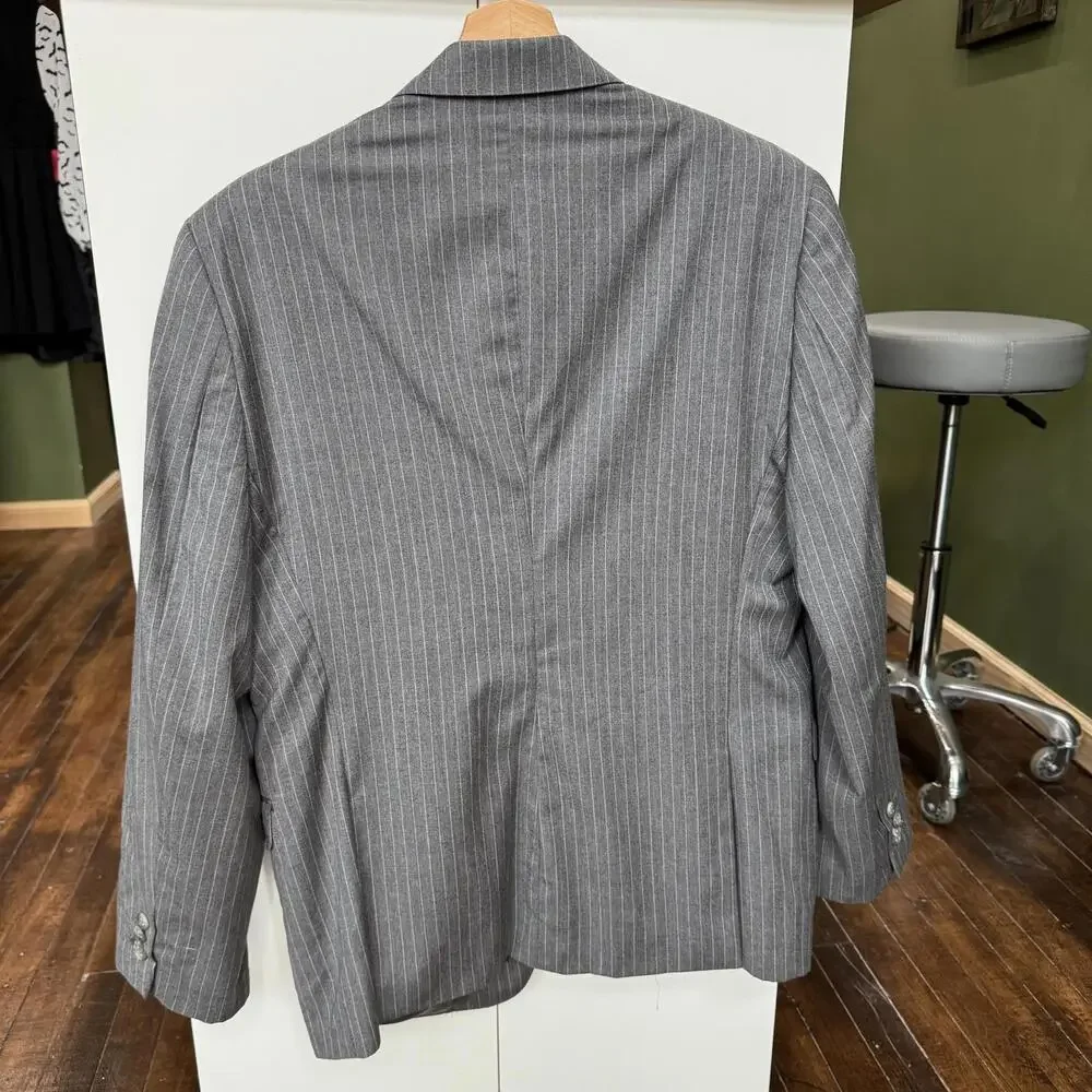 Vintage 100%‎ Wool Ralph Lauren Suit Jacket Blazer Size 42S Grey Pinstripe